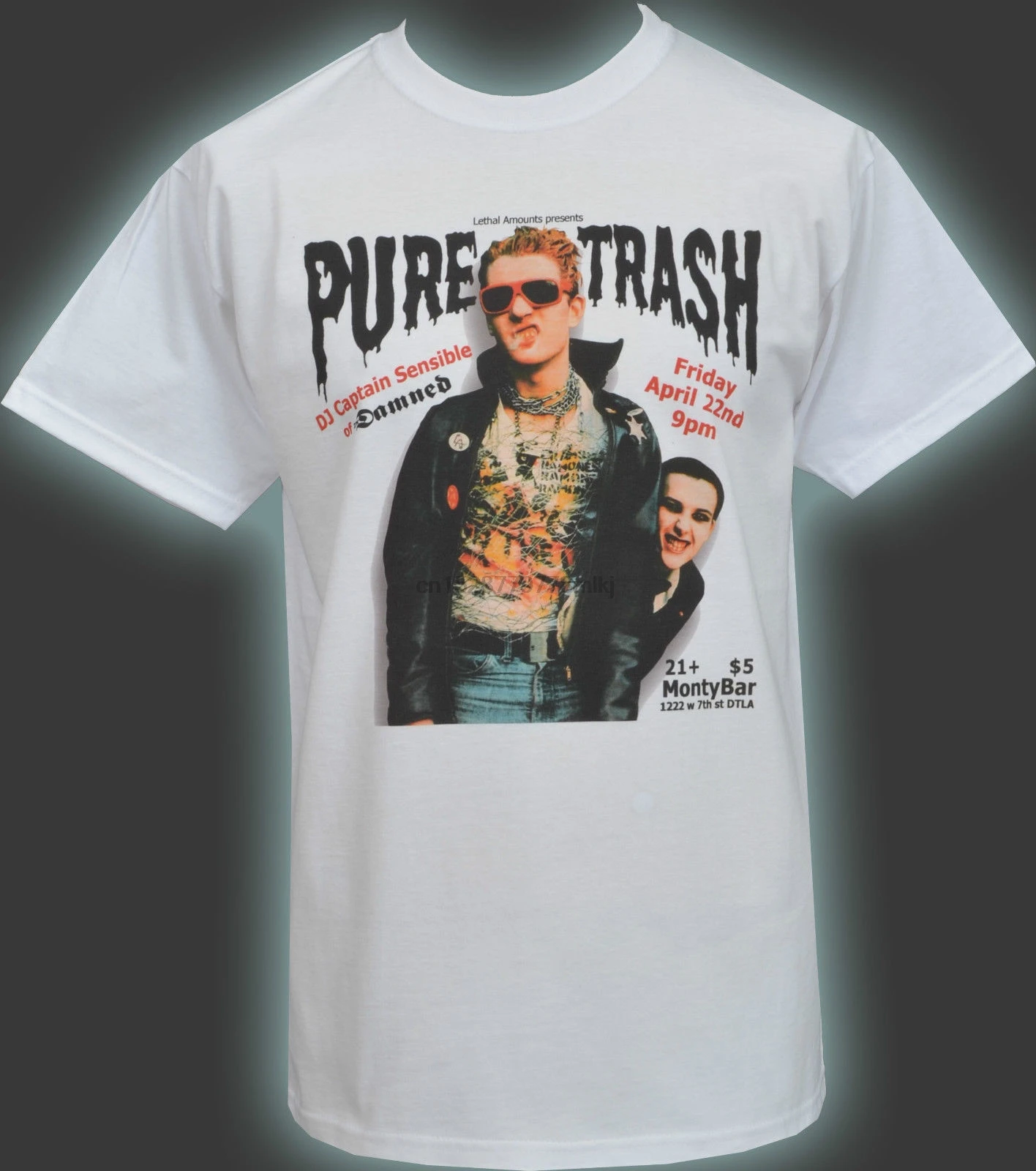 MENS WHITE T-SHIRT CAPTAIN SENSIBLE PURE TRASH DAMNED PUNK ROCK FLYER S-5XL | Мужская одежда
