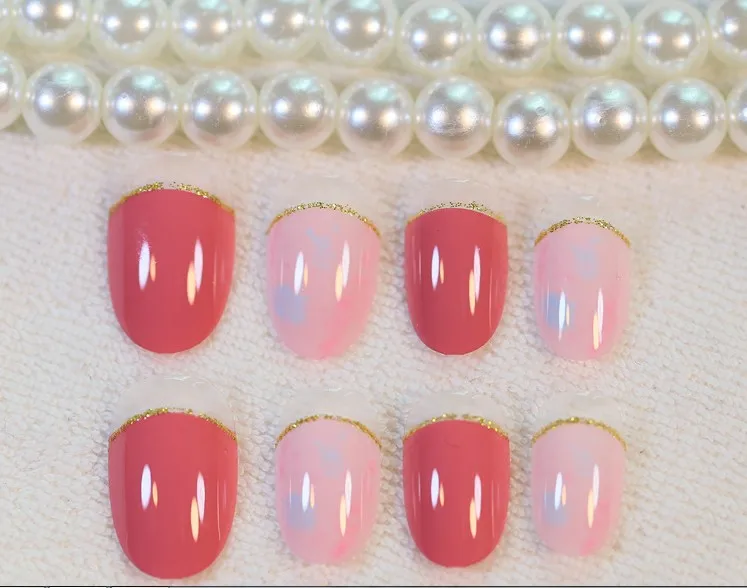 Цвет порошок Поддельные Гвозди круглый aritificial нажмите на советы персик красный