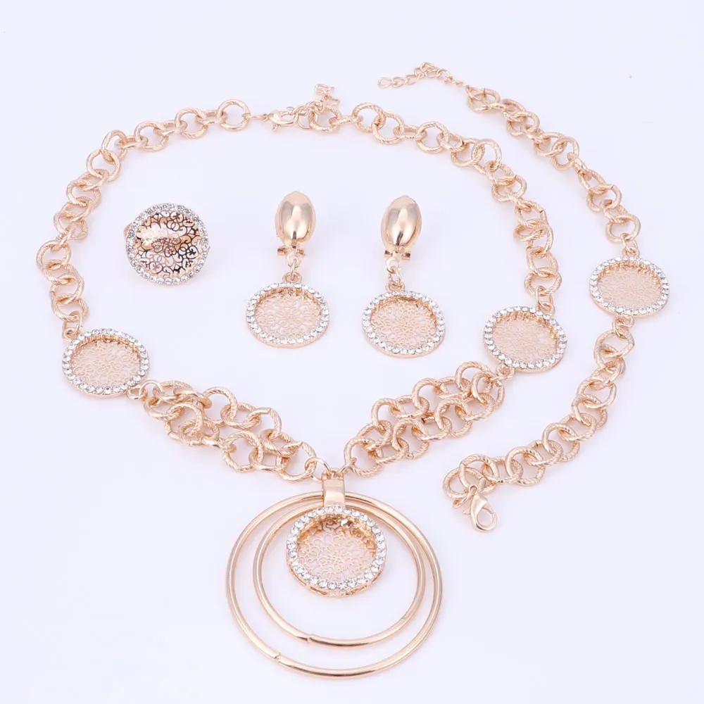 Комплект ювелирных украшений для женщин колье серьги браслет кольцо стразы |