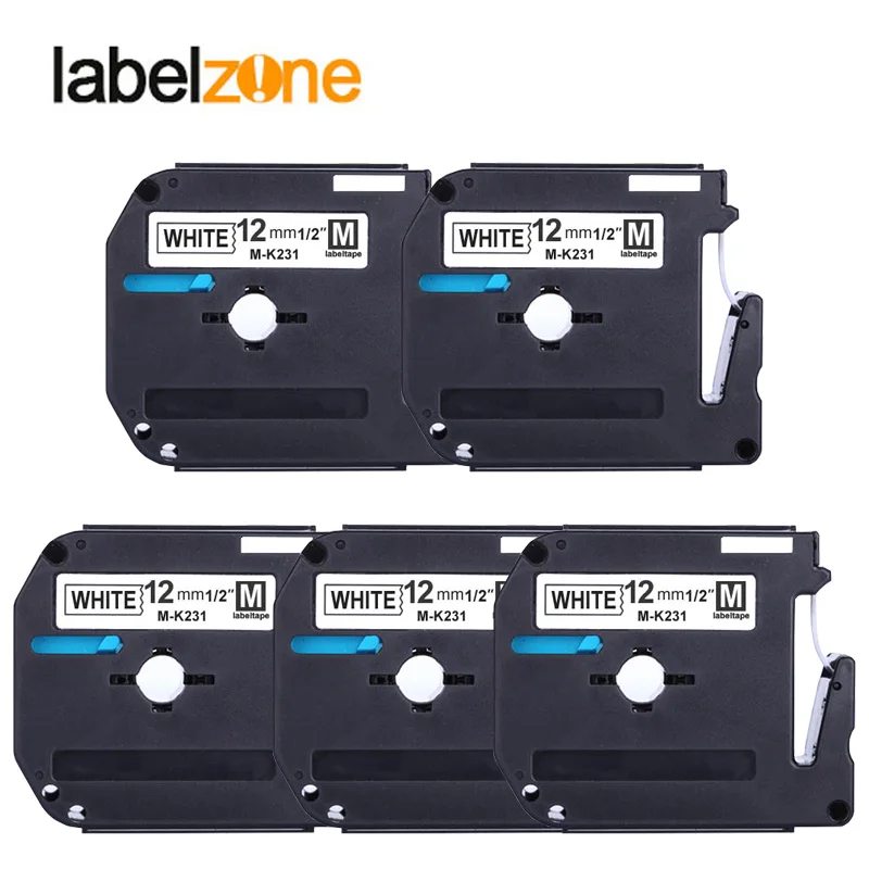 

5pcs 12mm mk231 Label tapes Compatible for Brother p-touch Label Printer M Tape MK231 M-K231 MK-231 label ribbon cassette