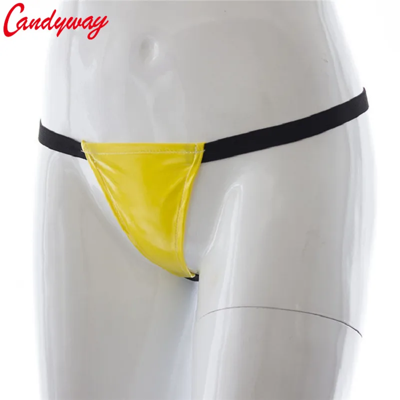 Мини стринги из лакированной кожи трусы сексуальные женские трусики синие