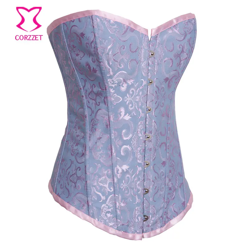 Сексуальный жаккардовый синий тугой корсет со шнуровкой на талии и бюстье