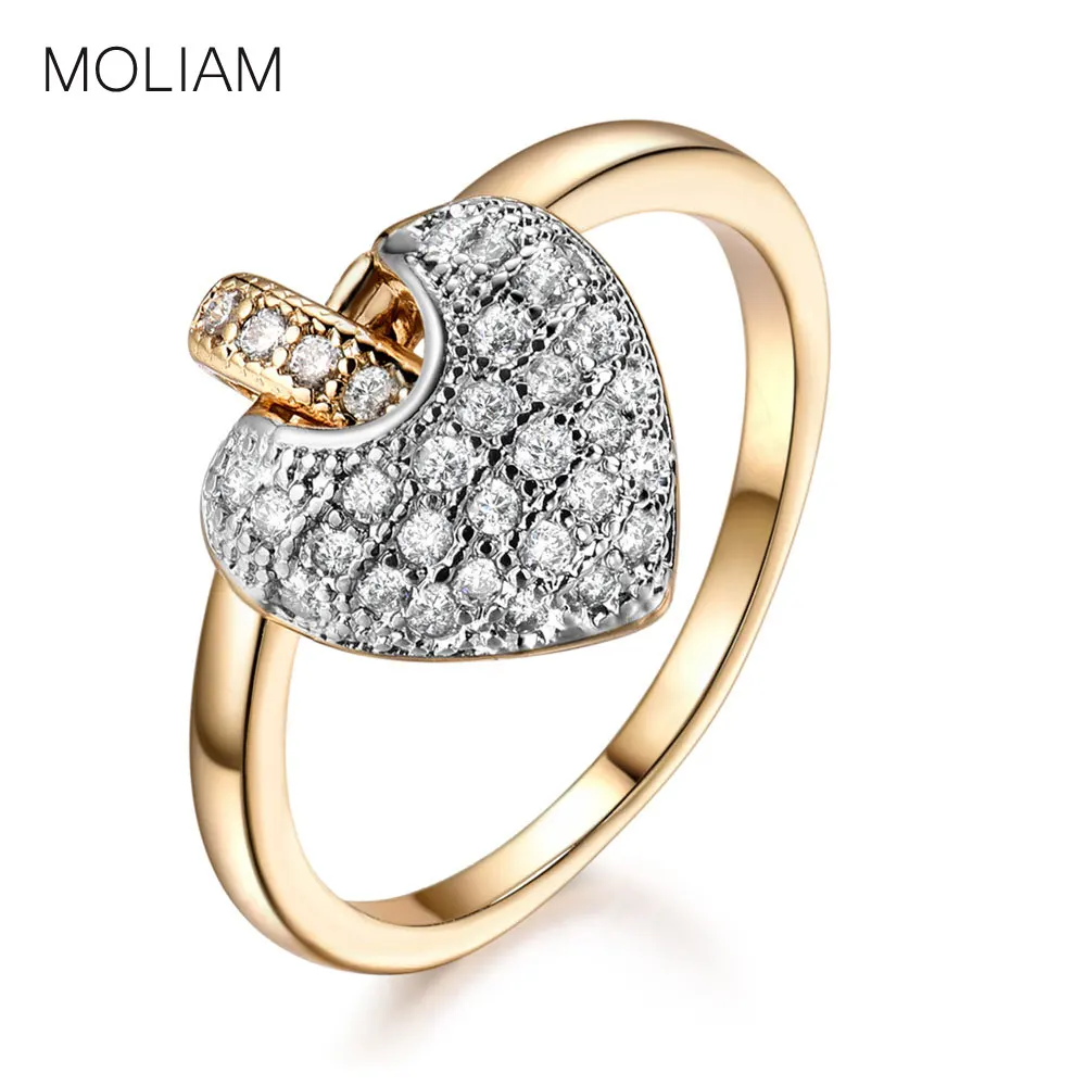 Женское кольцо с сердечком MOLIAM Promise Помолвочное золотого цвета фианитом подарок