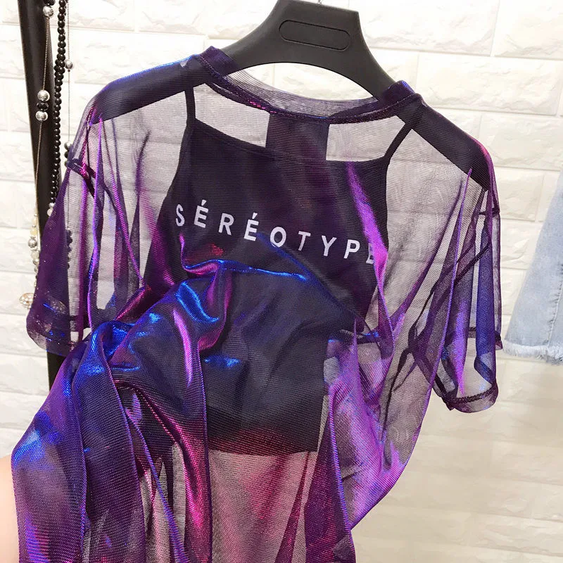 Сексуальная Женская открытая сетчатая Сетчатая футболка + майка женская