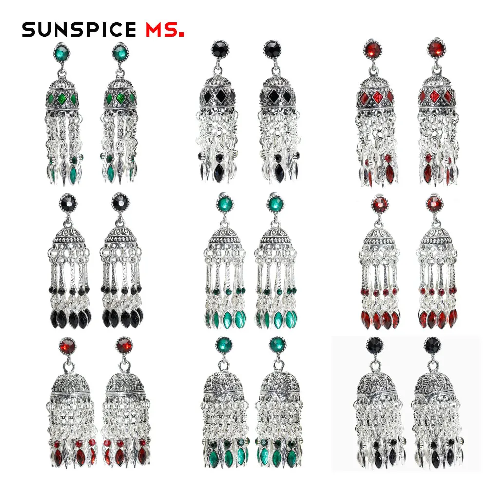 SUNSPICEMS Оптовые богемные Ретро Серебряные длинные висячие серьги индийские
