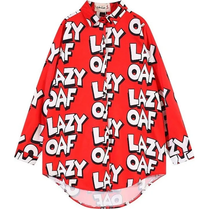 Lazy Oaf стильные женские шифоновые блузки размера d далматинские женские блузки повседневного дизайна, женские блузки размера плюс, розовая Модная рубашка - Цвет: 1827
