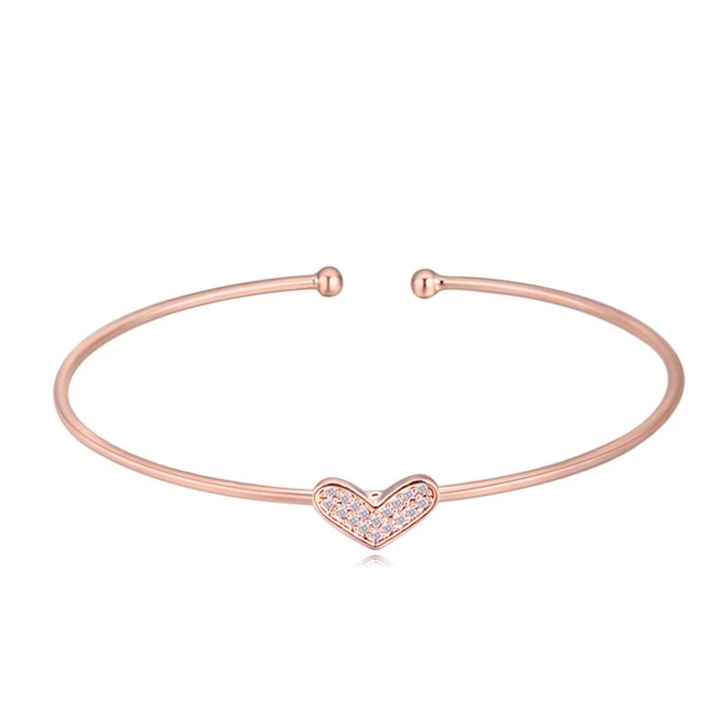 11.11 Latest heart shape bangle micro paved with cubic zircon thin gold color bracelets for women daily accessories gift | Украшения и