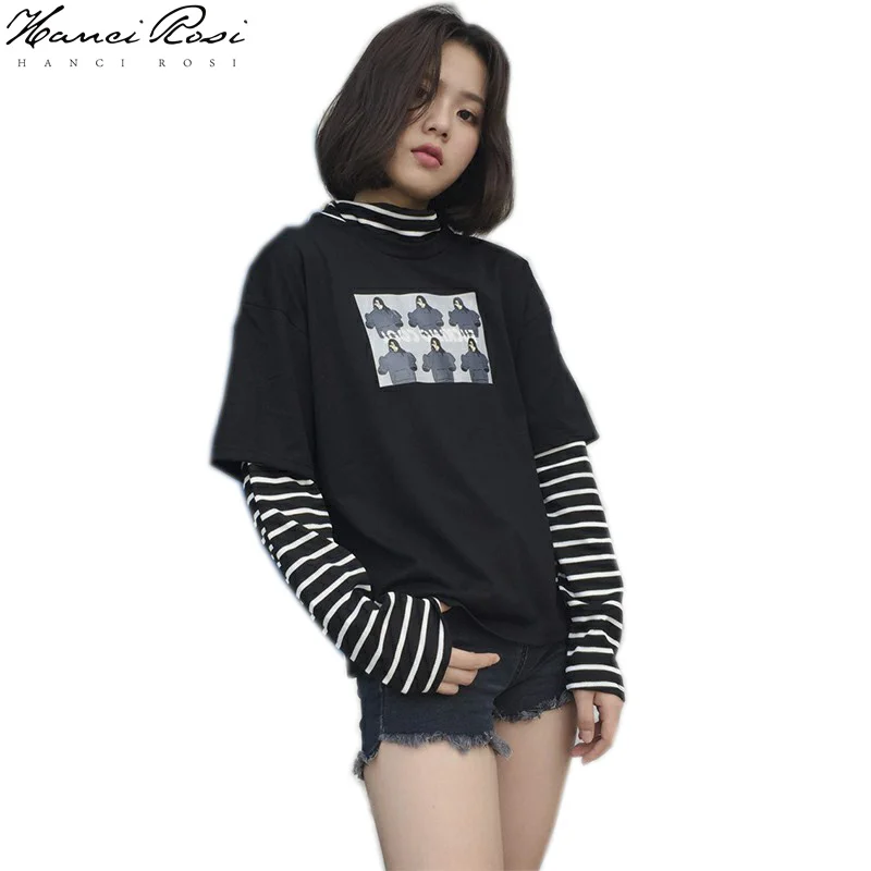 HANCI ROSI Vogue Футболка женская Camiseta поддельная двухкомпонентная полосатая футболка