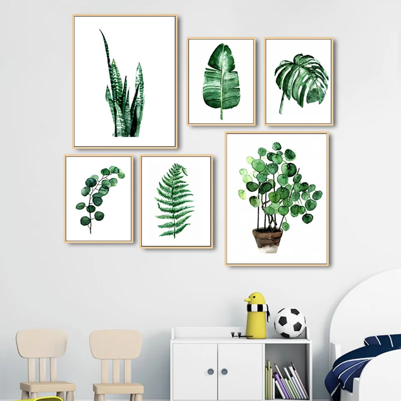 Плакат на холсте с зелеными растениями скандинавский постер Настенная картина