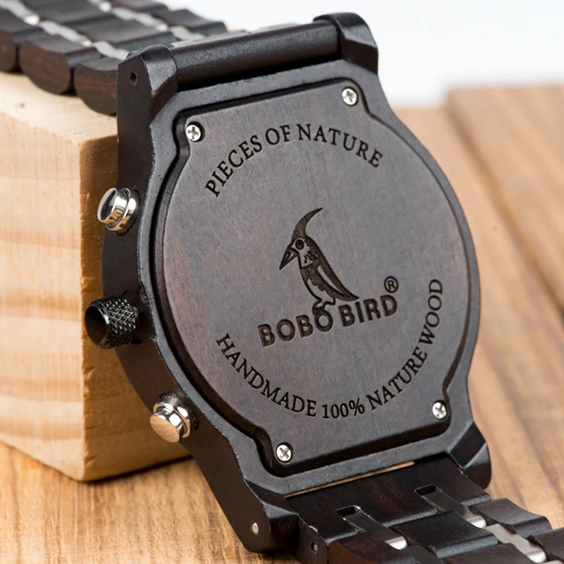 Мужские наручные часы BOBO BIRD военные с хронографом деревянные камуфляжные