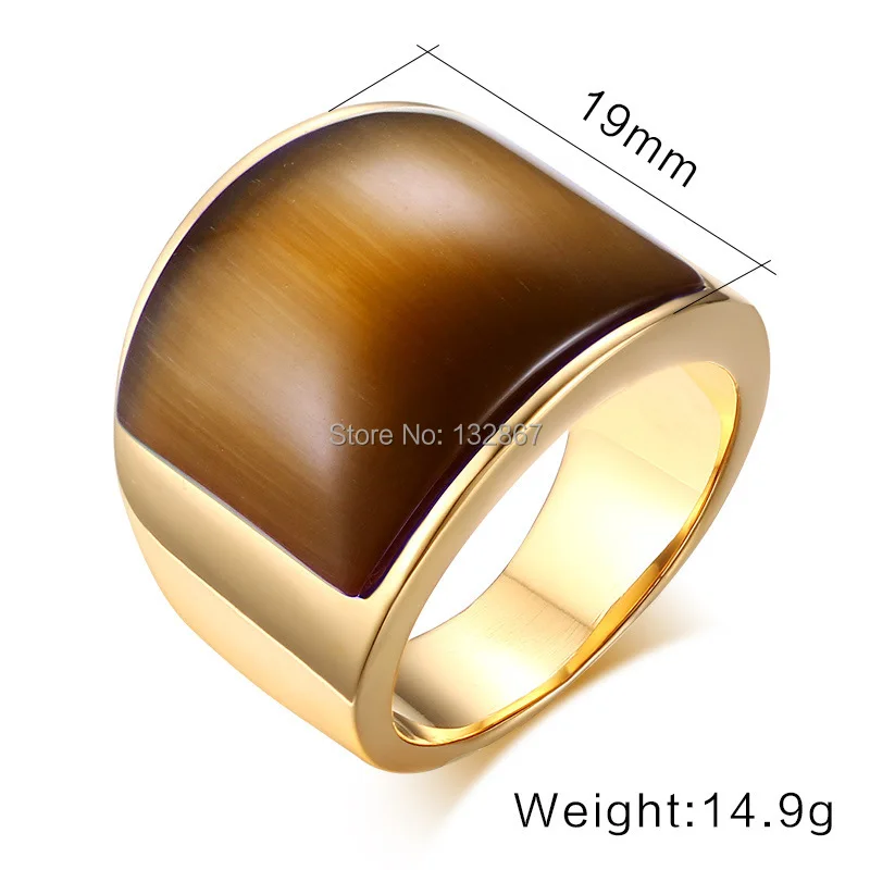 Fashion Brand New Women Men's Fine Party Gift Gold Stainless Steel Big Green &amp Coffee Color Stone Band Ring Jewelry Size 7-11# |