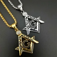 hip hop iced out mason necklaces pendants gold color stainless steel chain for womenmen masonic symbol jewelry xl1079