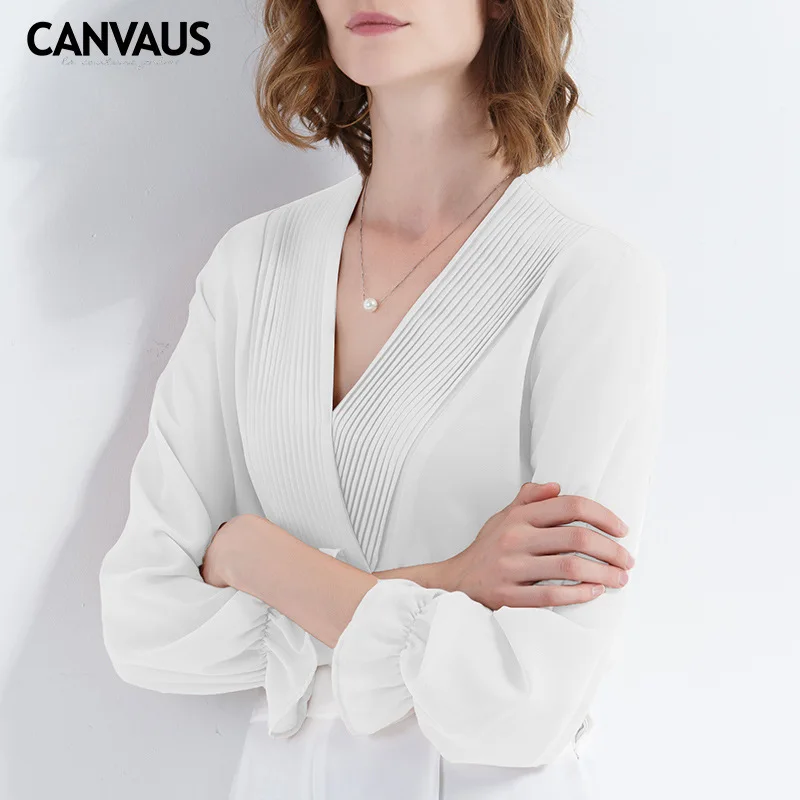 CANVAUS/Новинка 2018 годамодная однотонная шифоновая рубашка с длинными рукавами и