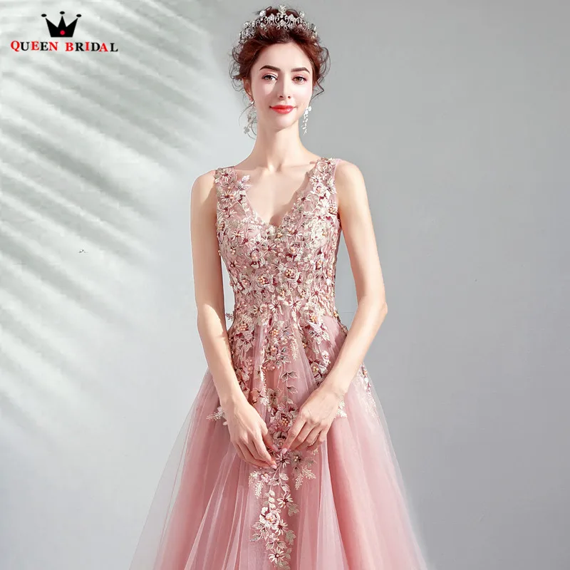 Винтаж розовые вечерние платья 2019 Мода с пышной юбкой из тюля кружевные цветы