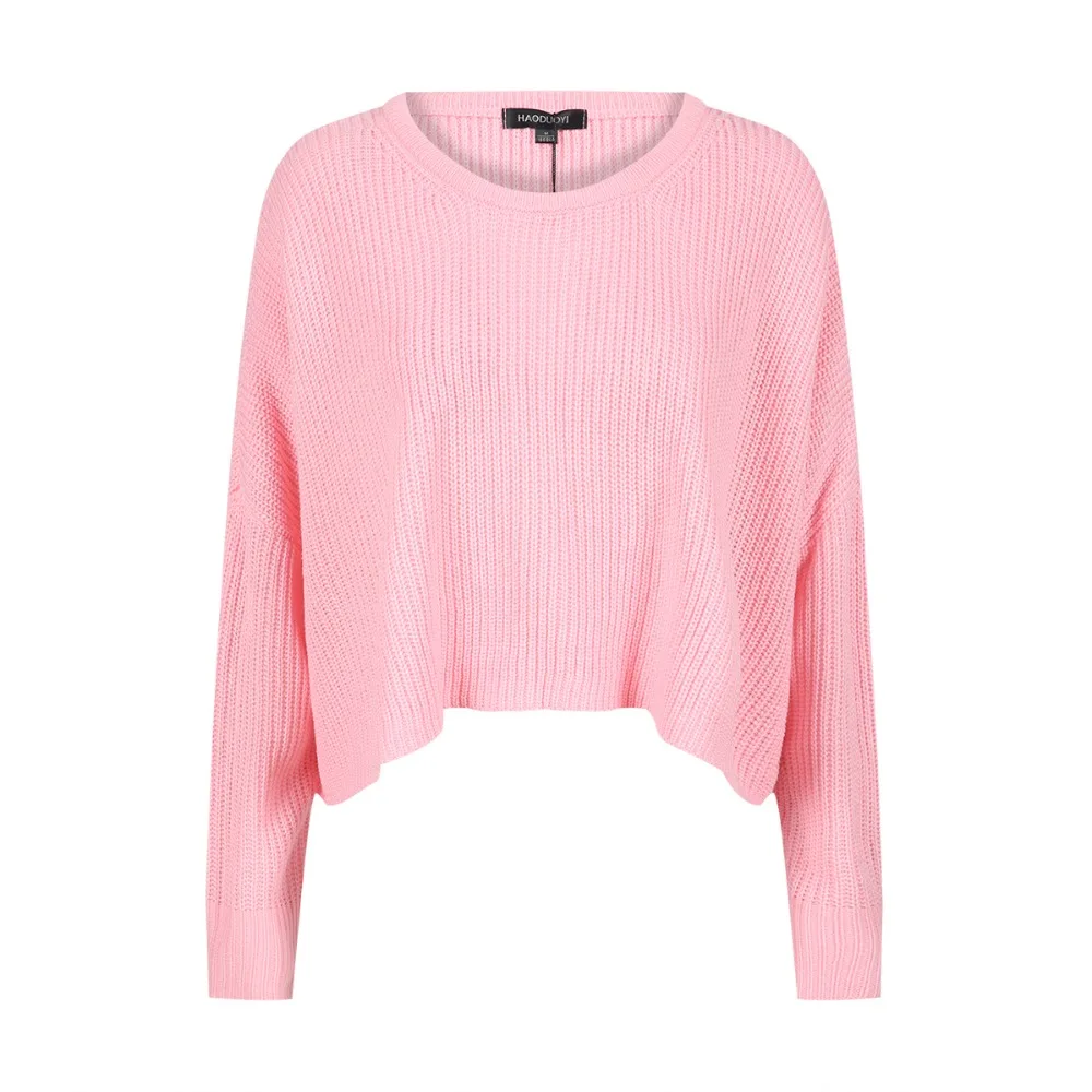 Белый розовый Теплый Свободные Леди с длинным рукавом Tricot трикотажные осень-зима