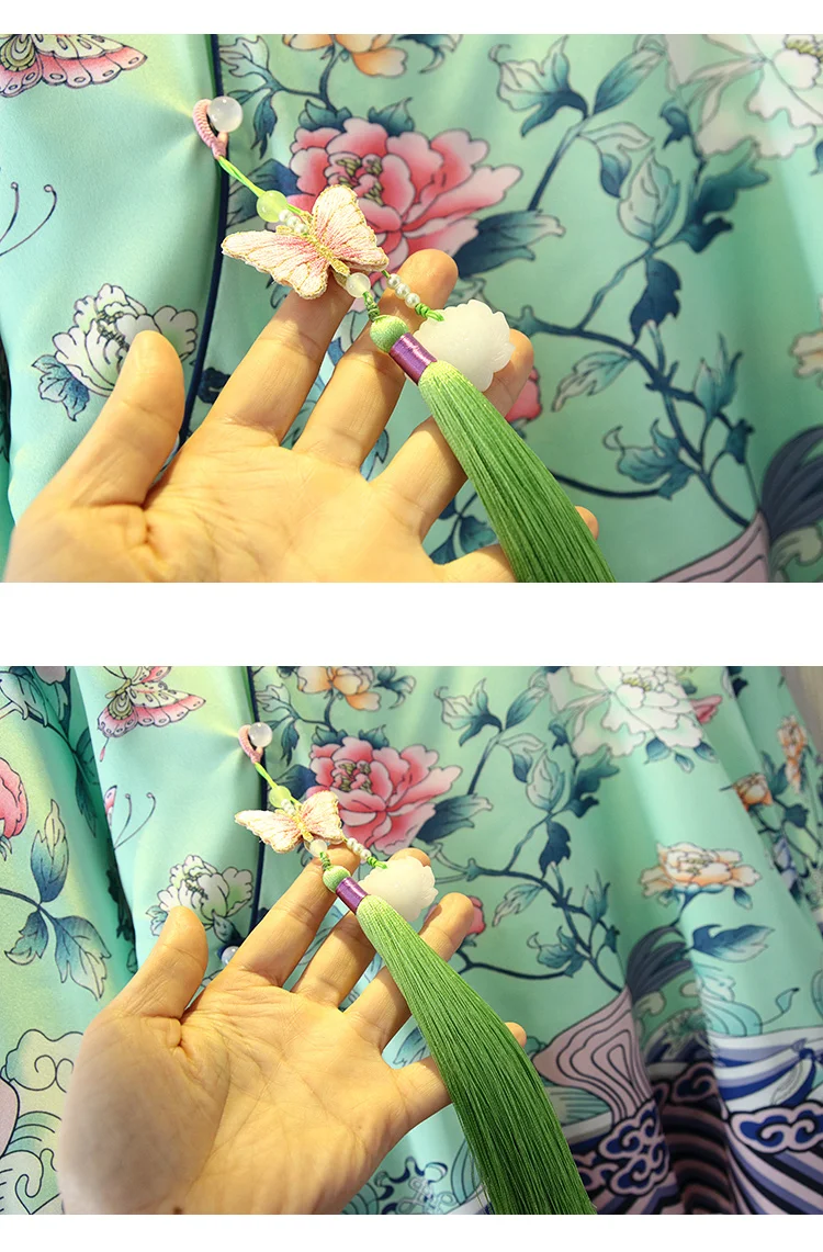 [Красочные бабочки летают] Китайский стиль женский Hanfu cheongsam бабочка Лотос бахромой давления кулон