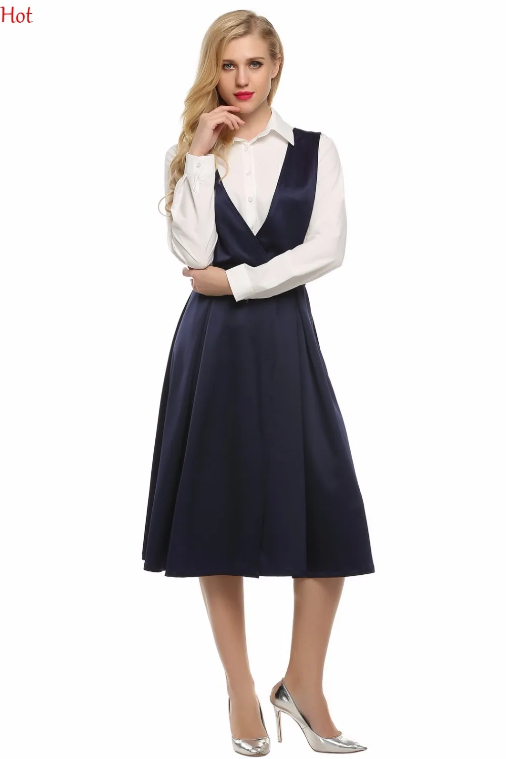 Модные подтяжки юбки Для женщин оборками плиссированные длинные по колено юбка