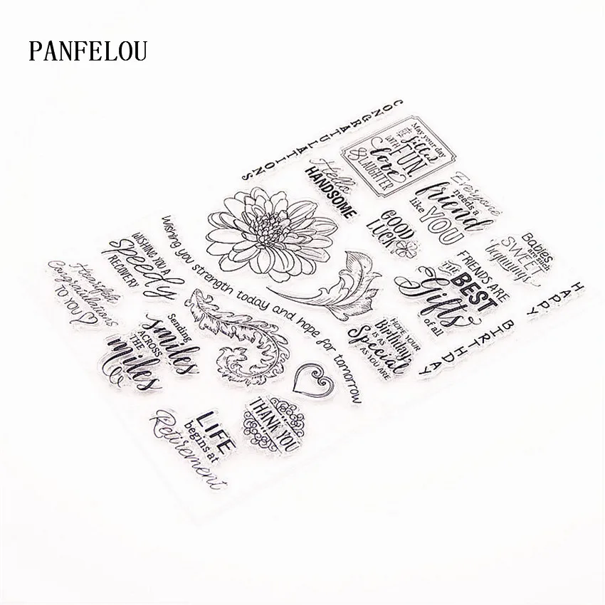 PANFELOU цветок лист подарок слова Прозрачная силиконовая резина прозрачные штампы