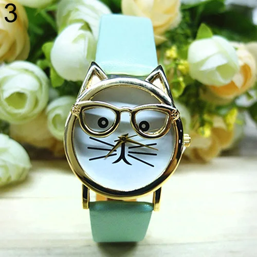 Женские и мужские туфли милые очки Кот чехол искусственная кожа аналоговые