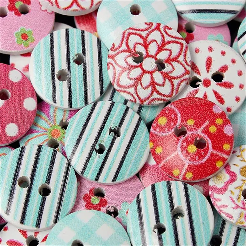 Оптовая продажа 100 шт. пуговицы с 2 отверстиями смешанный рисунок круглые