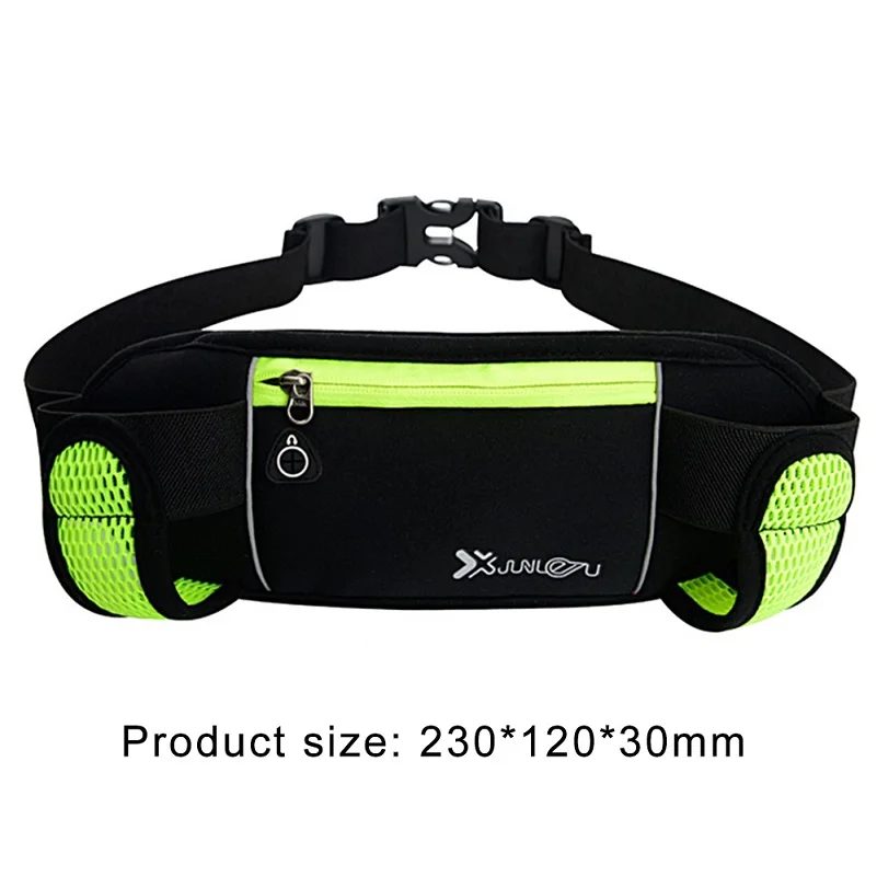 Type A Lycra Green Поясные Сумки для бега, 2 бутылки для воды, для кемпинга, туризма, фитнеса, поясная сумка с отверстием для наушников, большая емкость, отражающая молния, Bolsas - Цвет: Type A Lycra Green