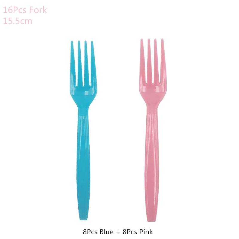16pcs fork Вечерние украшения для мальчиков или девочек, баннеры с воздушными шарами, одноразовые столовые приборы для мальчиков и девочек, украшения для душа для малышей, воздушные шары - Цвет: 16pcs fork