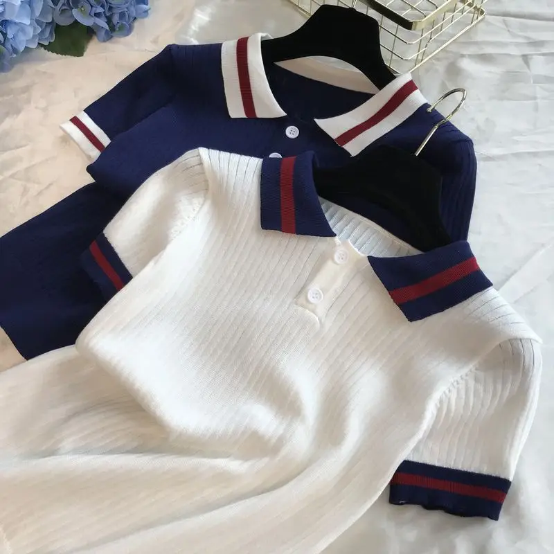 Женская рубашка поло с коротким рукавом и отложным воротником|Футболки-поло| |