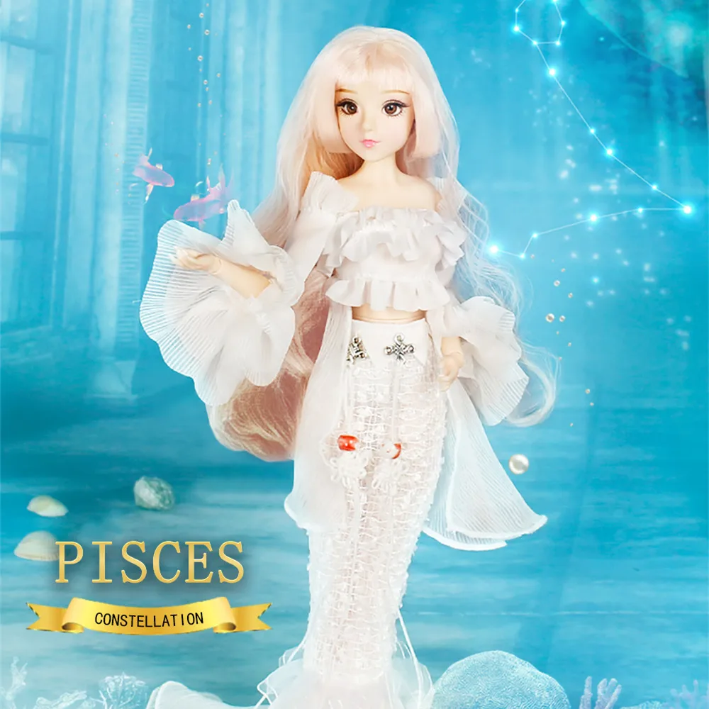 DBS bjd игрушка шарнирное тело 12 созвездий рыбы с белым кружевом наряд обувь стенд