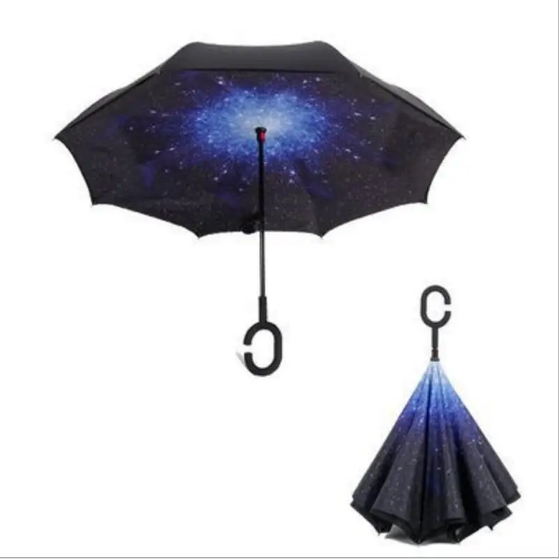 Двухслойный складной зонт Yesello с защитой от дождя крючком|inverted umbrella|umbrella double