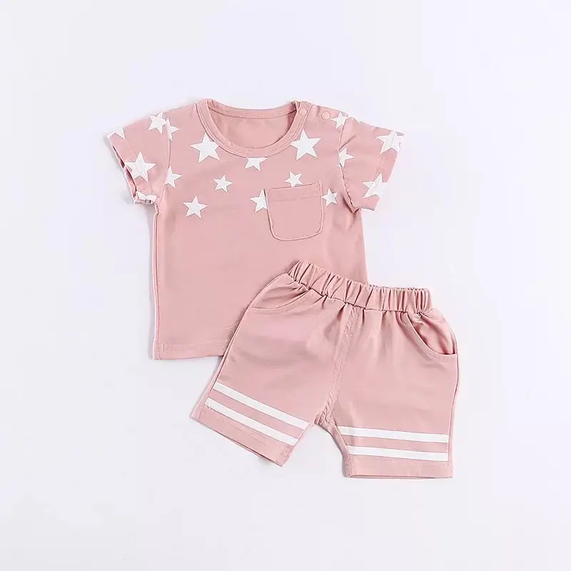 Free shipping 2018 summer children's wear star print stripes sports short sleeve T-shirt suit | Детская одежда и обувь