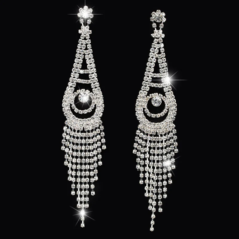 YFJEWE модные новые посеребренные кристаллические длинные висячие серьги для