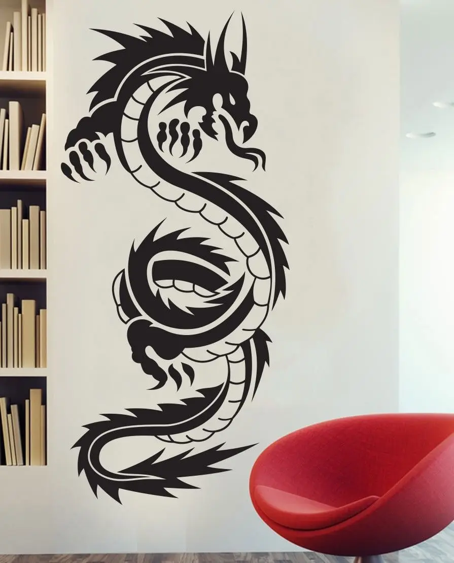 Съемный высокое качество Винил Wall Art Наклейки Стикеры китайский Дракон тату