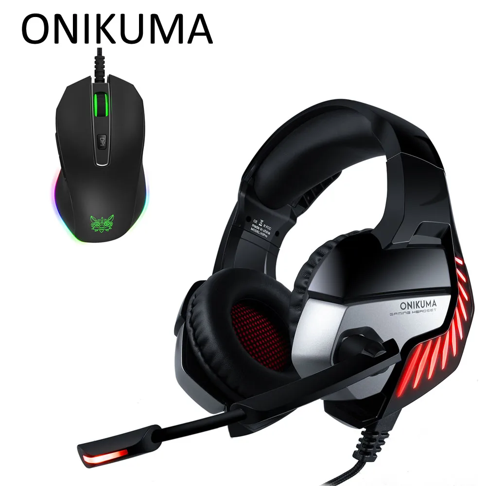 ONIKUMA K5 Pro Casque PS4 Игровые наушники PC Gamer стерео гарнитура с микрофоном+ профессиональная проводная USB игровая мышь - Цвет: with box