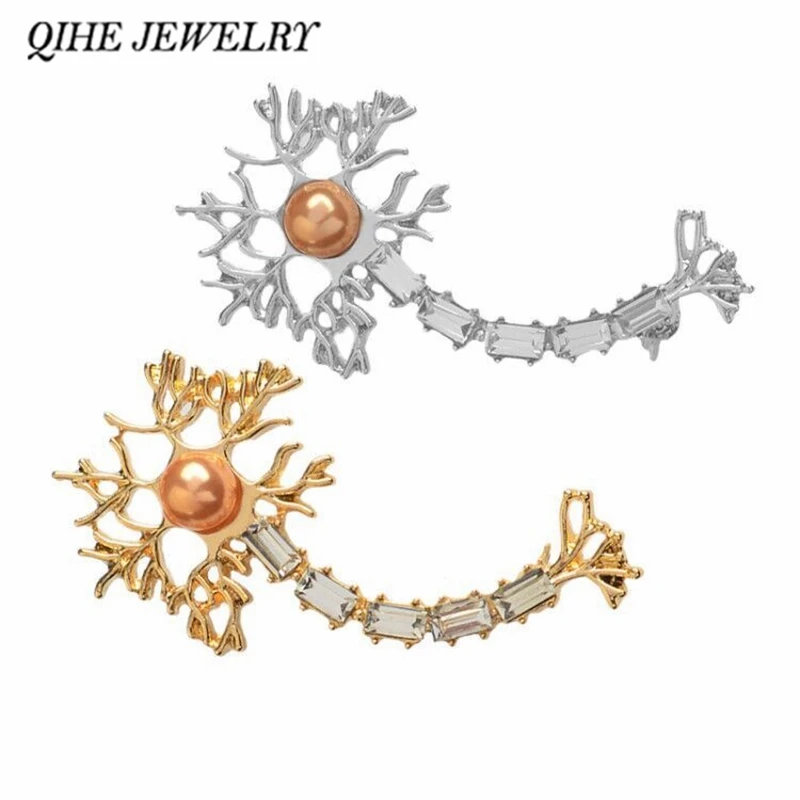 

QIHE JEWELRY Neuron Pin with pearl Brooches Badges Medical Jewelry Neurology Chemistry Gifts for Hospitals Doctors Nurse
