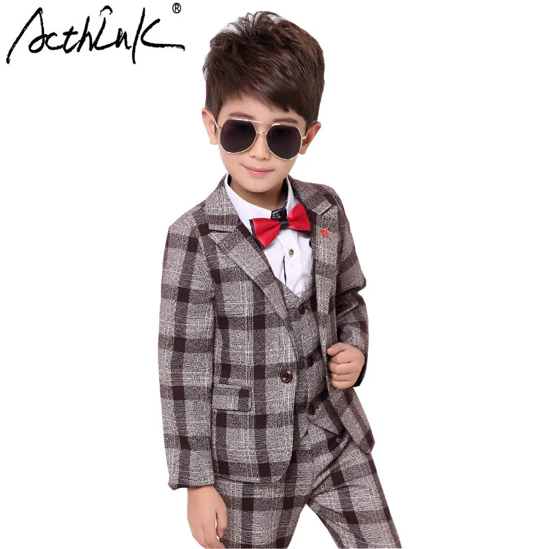 3 шт. клетчатый блейзер для мальчиков с жилетом|boys plaid blazer|boys suitboy blazer suit |
