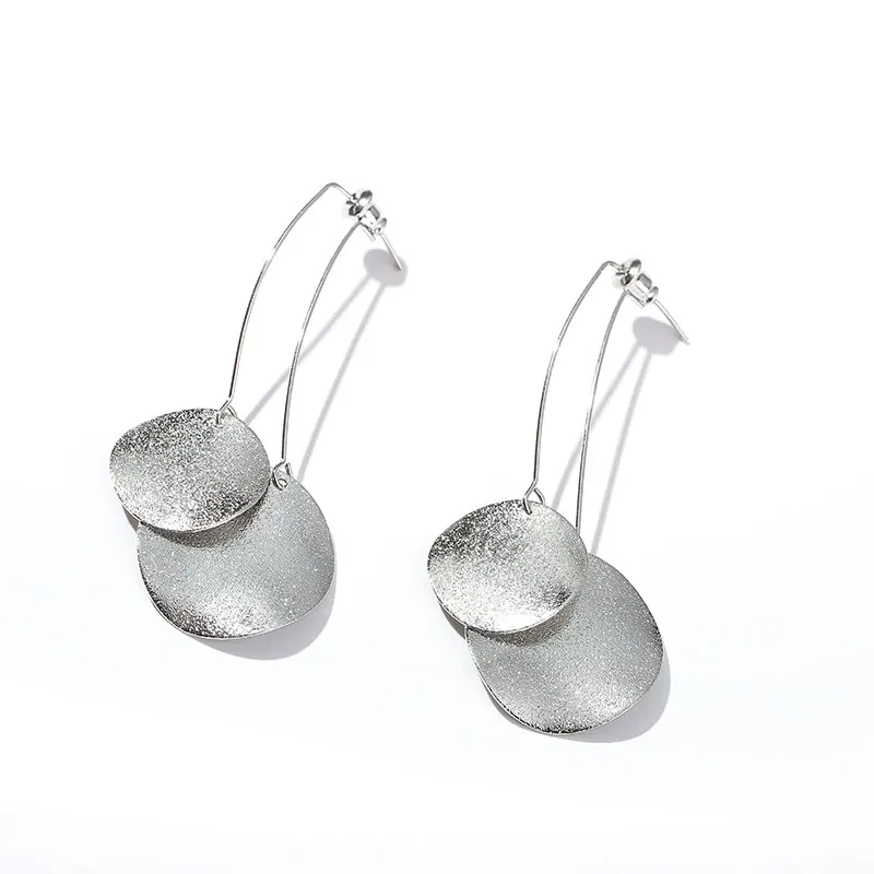 Round Silver Модные массивные серьги, большие геометрические серьги для женщин, Висячие серьги, серьги в форме капли, современное ювелирное изделие - Окраска металла: Round Silver