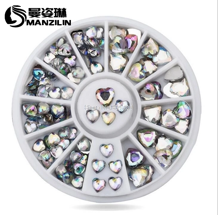 Новый nail декоративные стразы 100 sets/set смешанного размера блестящие в форме сердца