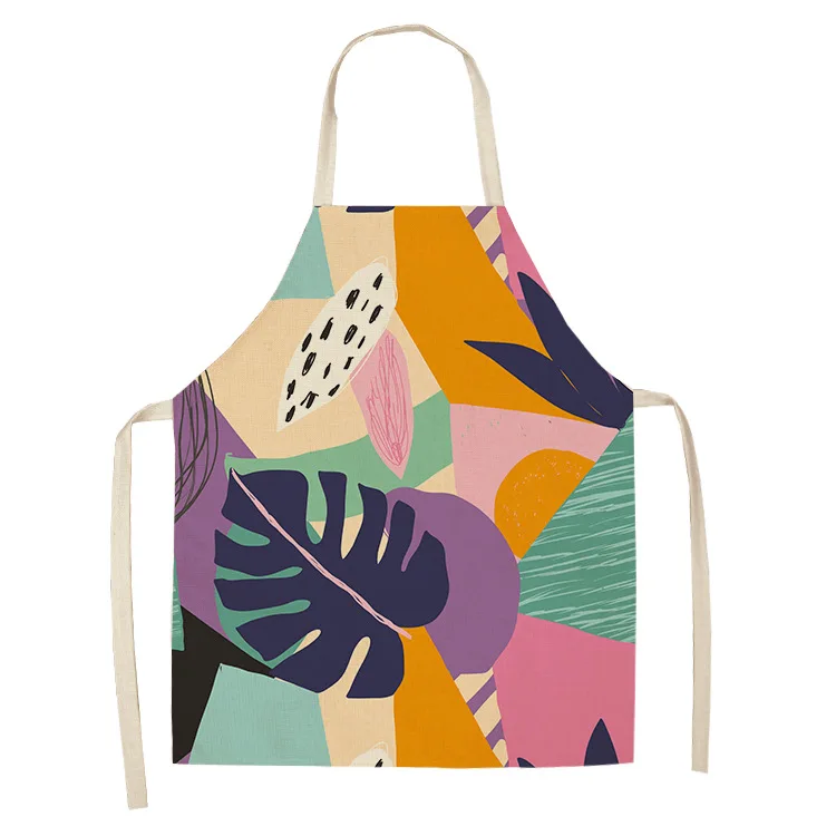 1 Pcs Abstract Green Leaves Pattern Kitchen Aprons for Woman Home Linen Sleeveless Apron Kitchen Cooking Bibs Cleaning Tools - Цвет: WQL0028-1