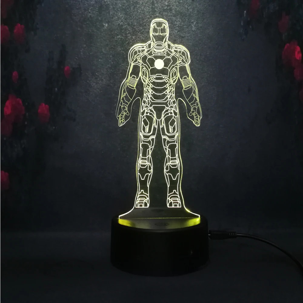7 видов цветов Современная Фигурка Железный человек USB Touch Lampara de mesa infantil noche LED
