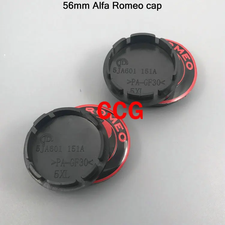 56 Black red cap 4 шт., 56 мм, 60 мм, Alfa Romeo, автомобильный логотип, крышка ступицы колеса, креативная наклейка, эмблема, значок для Spider GT Giulia Mito 147 - Название цвета: 56 Black red cap