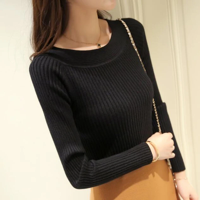 2018 Korean Autumn Winter sweater knit pullover women all-match long sleeved top femme slim Bottoming shirt High elastic jumper | Женская