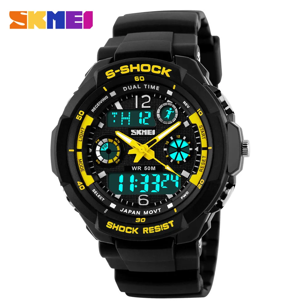 Yellow SKMEI детские спортивные часы модный светодиодный кварцевые цифровые часы для мальчиков и девочек, детские водонепроницаемые наручные часы, 50 м, 1060 - Цвет: Yellow