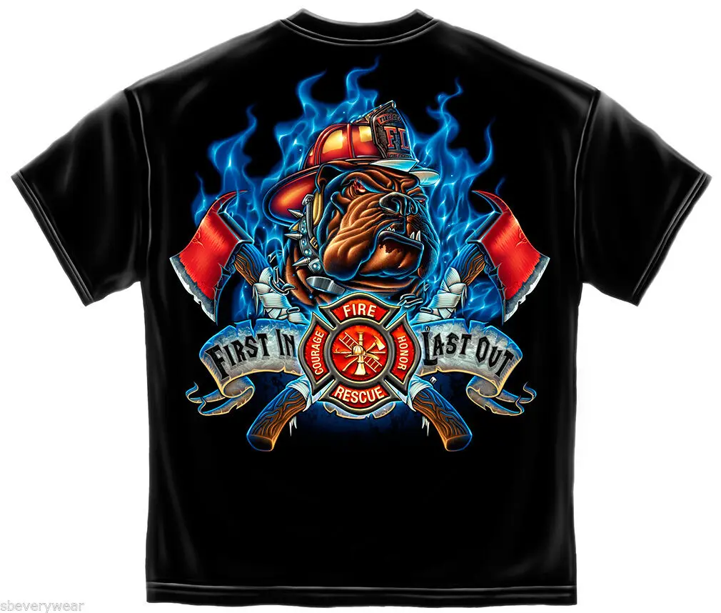 

AMERICAN FIREFIGHTER T-SHIRT BULLDOG FIREMEN FIRE RESCUE FIRE DEPT MENS S-3XL