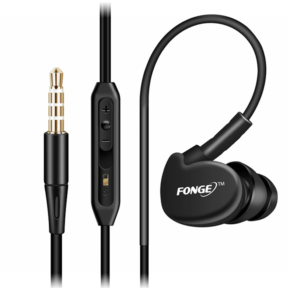 Спортивные наушники FONGE S500 с микрофоном проводные вкладыши защитой от пота и