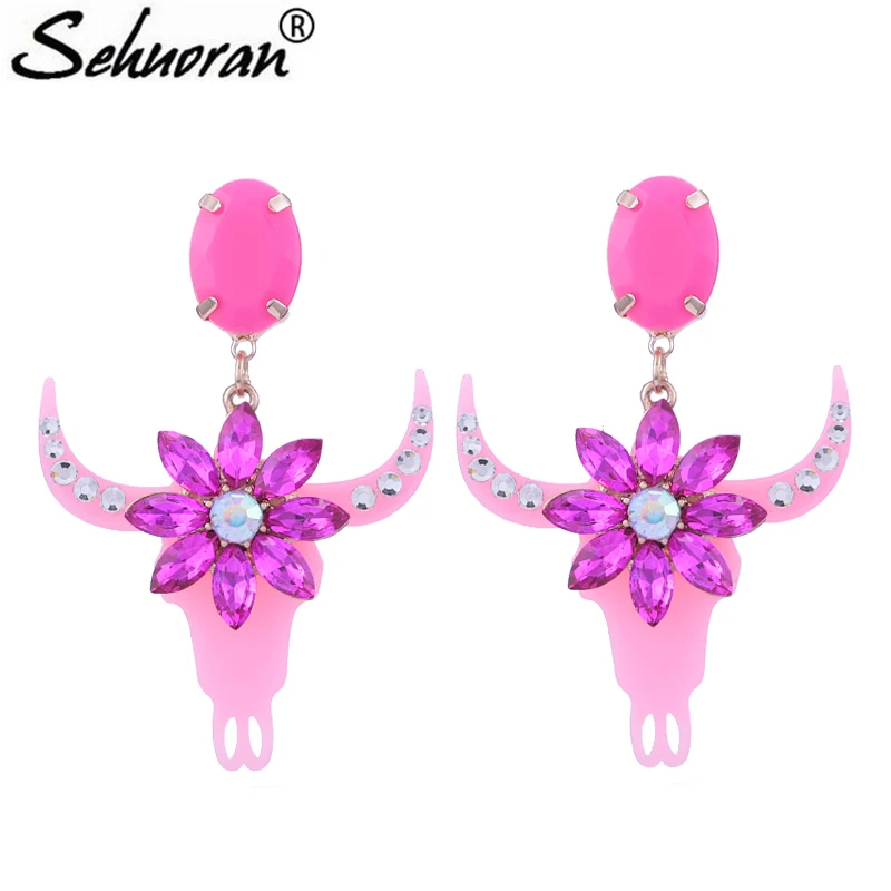 Sehuoran аксессуары из цинкового сплава в Форме Головы Быка, серьги-подвески в богемном стиле, женские Украшения для вечеринок