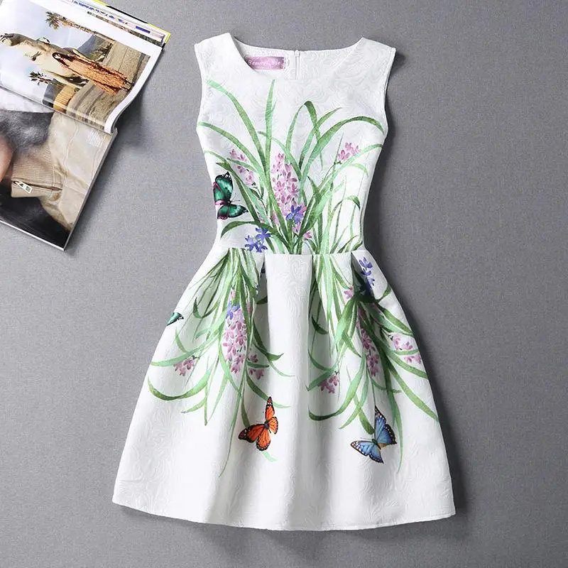 Летнее повседневное женское платье трапеция с принтом платья круглым вырезом