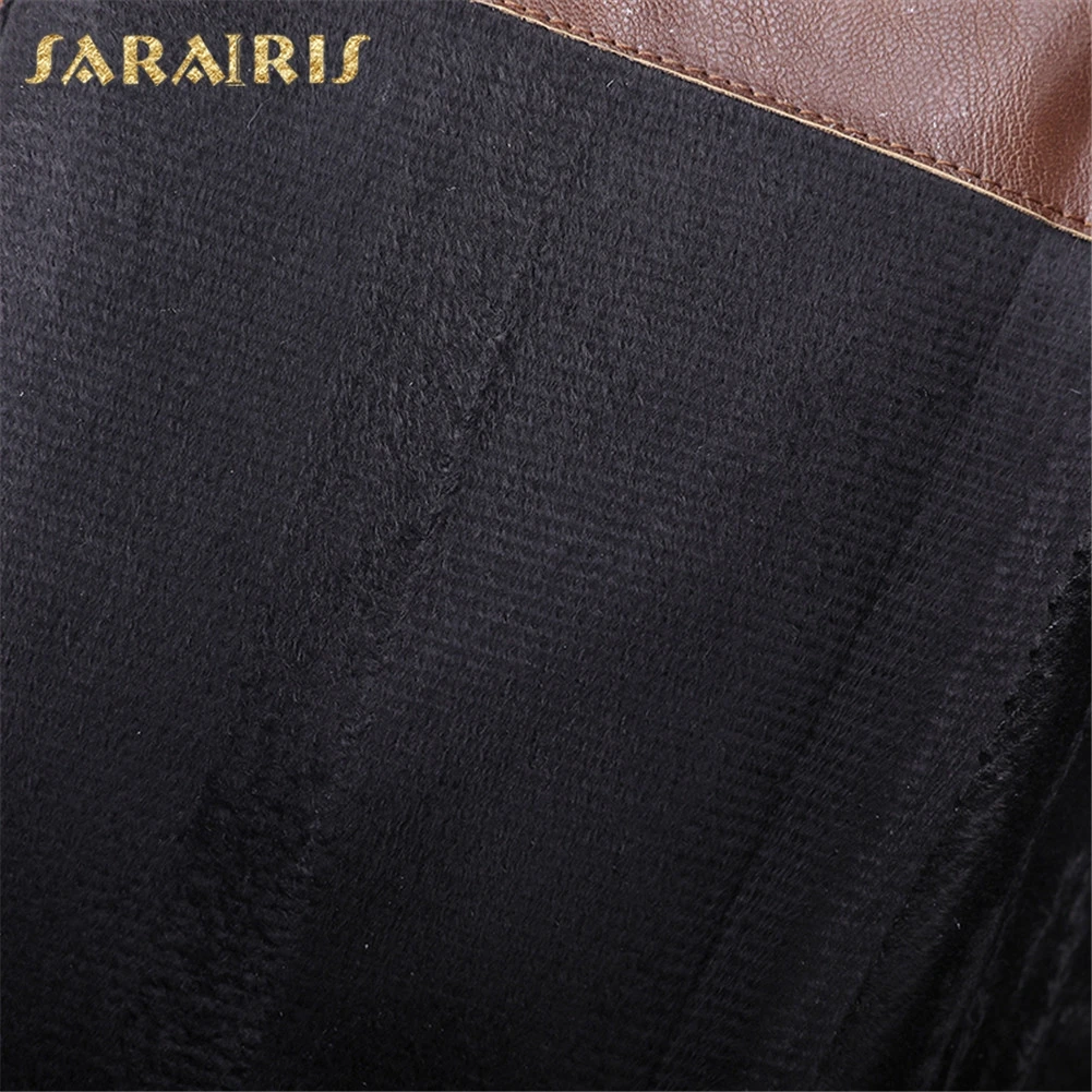 SARAIRIS/ размера плюс 34-43, Высококачественная новая Брендовая обувь на молнии, женские ботинки, осенне-зимние женские ботинки до середины икры на не сужающемся книзу массивном каблуке