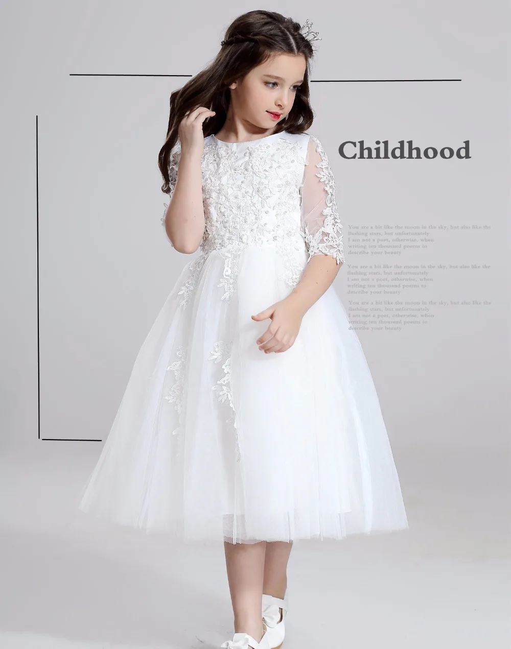 Vestidos De Daminha/Белое фатиновое кружевное бальное платье с бисером; Платья с цветочным узором для девочек с короткими рукавами на свадьбу; коллекция года; платья для первого причастия