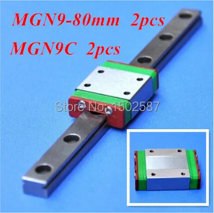 

2pcs MGN9 9mm Linear Rail Slide MGN9 L- 80mm long Rail + 2pcs MGN9C Carriage /Guide Block CNC Parts XYZ Axis