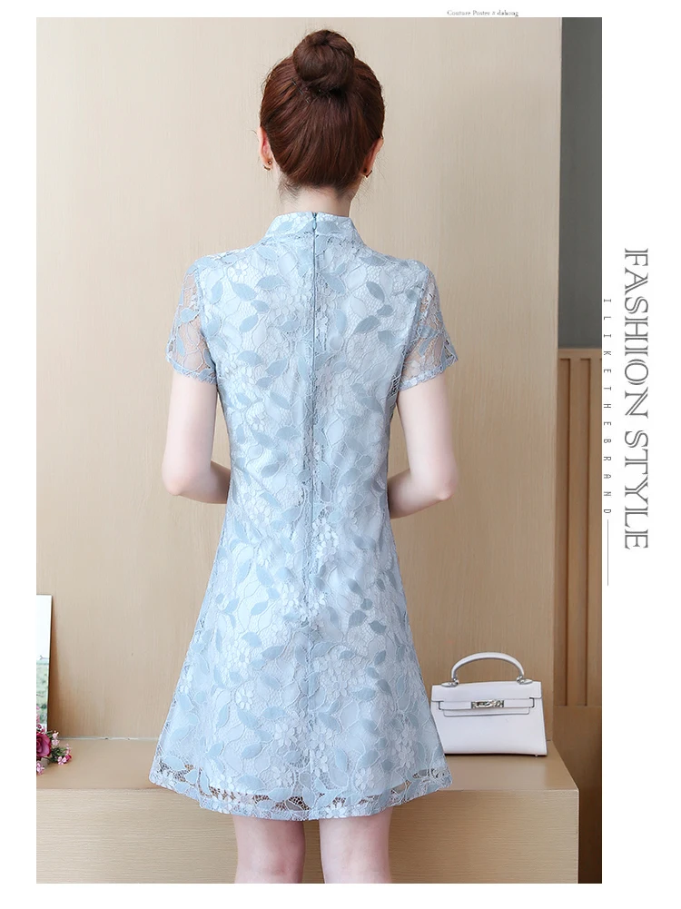 womens woman ladies summer cheongsam cute lace big plus size M-5XL XXL XXXL 3XL XXXXL 4XL 5XL loose Casual blouse dress